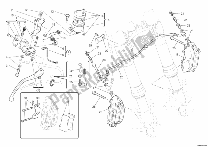 All parts for the Front Brake System of the Ducati Monster 1100 ABS USA 2010